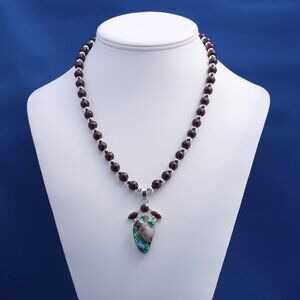 Vintage Garnet and Paua Abalone Pendant Necklace